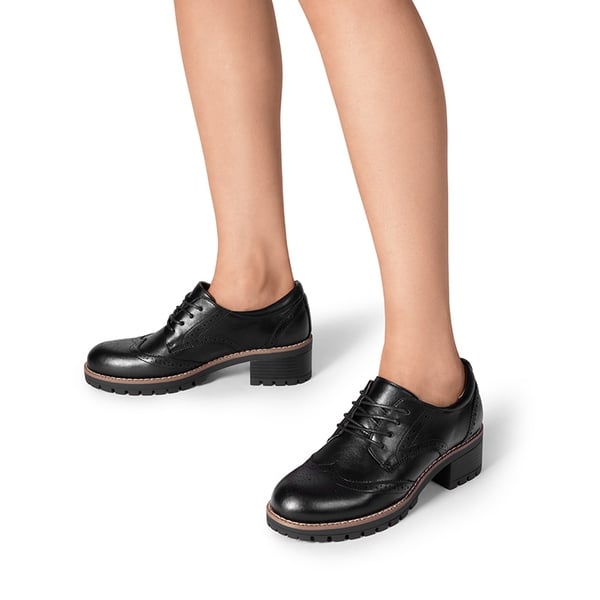 Lace Up Brogue Oxfords - BLACK-PU - 1